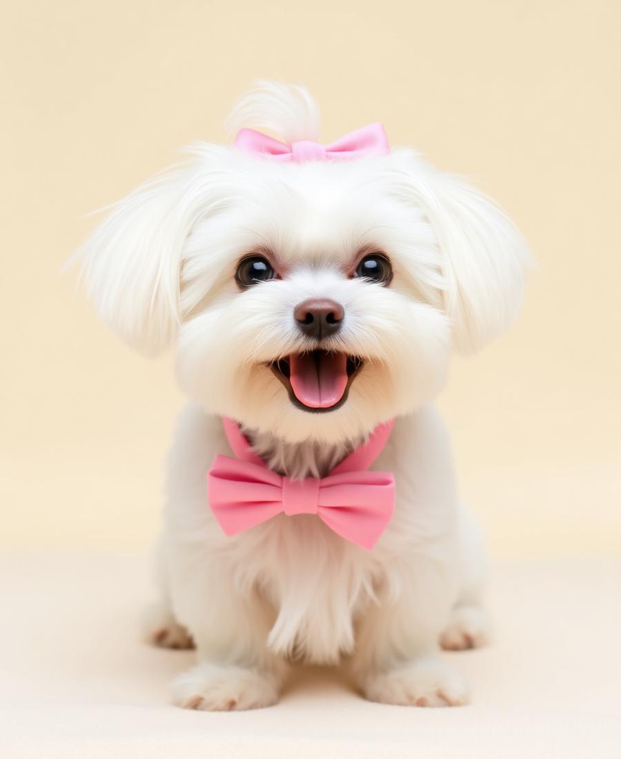 White maltese with pink bow